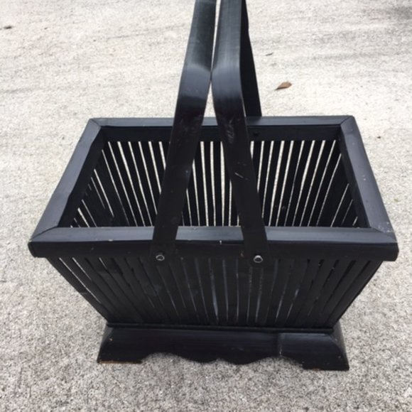 Black Bamboo Rattan Rustic Cane Basket 9x12 - Picture 2 of 13